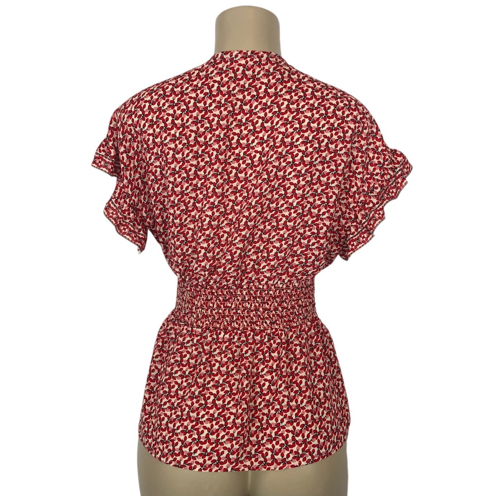 Max Studio Floral Print Ruffle Bow Tie Front Top Shirt Size S Career Office - Picture 4 of 8